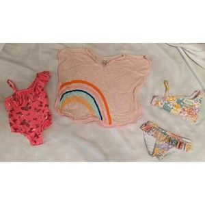 Mixed Lot Girls Size 3T Swimsuits and Cover-Up EUC Butterfly Rainbow and Flowers